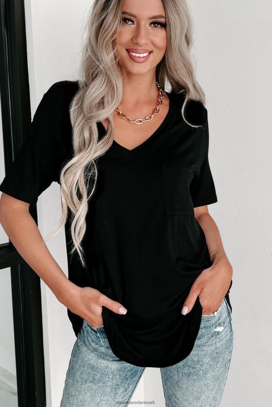 T-shirt med v-hals lomme NanaMacs XJPBDL629 sort
