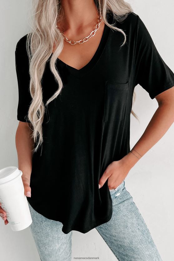 T-shirt med v-hals lomme NanaMacs XJPBDL629 sort