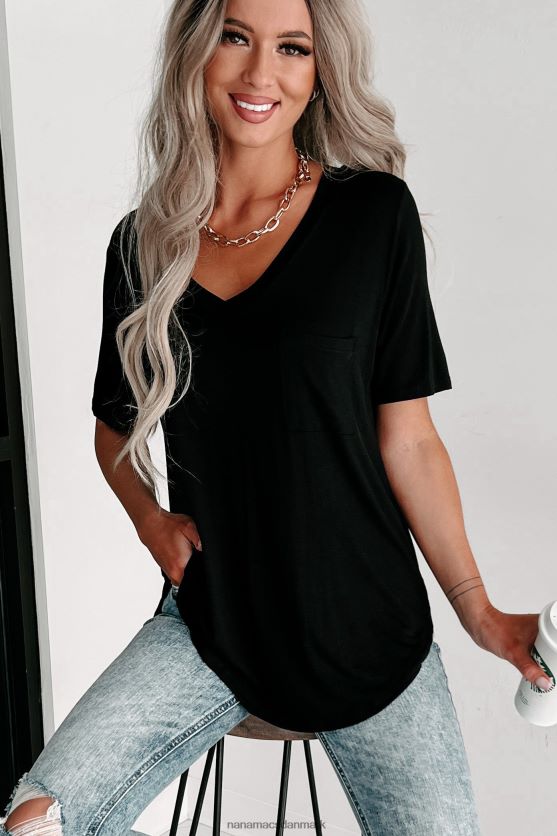 T-shirt med v-hals lomme NanaMacs XJPBDL629 sort