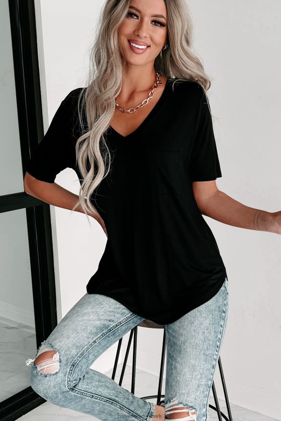 T-shirt med v-hals lomme NanaMacs XJPBDL629 sort