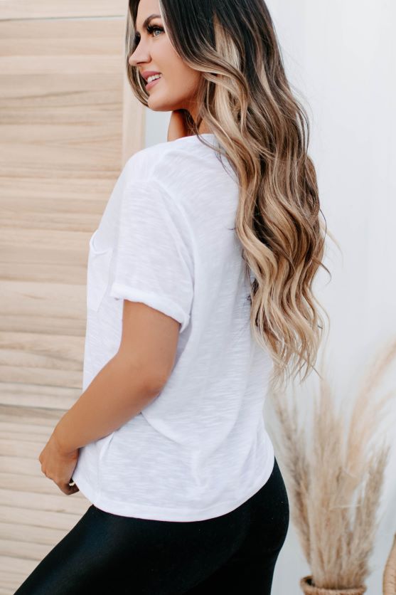 chasing memories v-hals lomme-t-shirt NanaMacs XJPBDL717 hvid