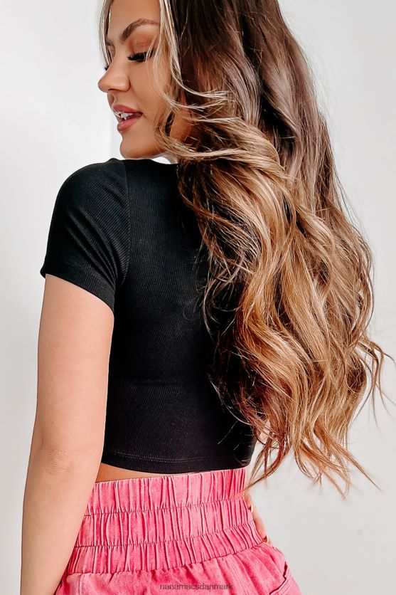 glemte minder ribbet afgrøde tee NanaMacs XJPBDL551 sort