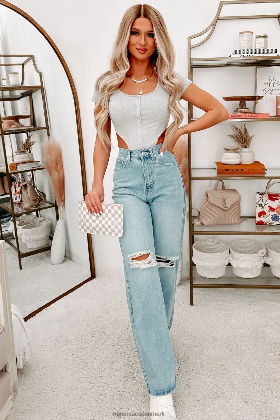 hottie on the move knap-front cropped corset tee NanaMacs XJPBDL1348 gråmeleret