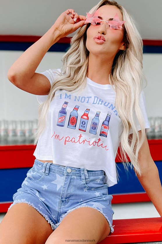 jeg er ikke fuld jeg er patriotisk beskåret grafisk t-shirt NanaMacs XJPBDL1164 hvid