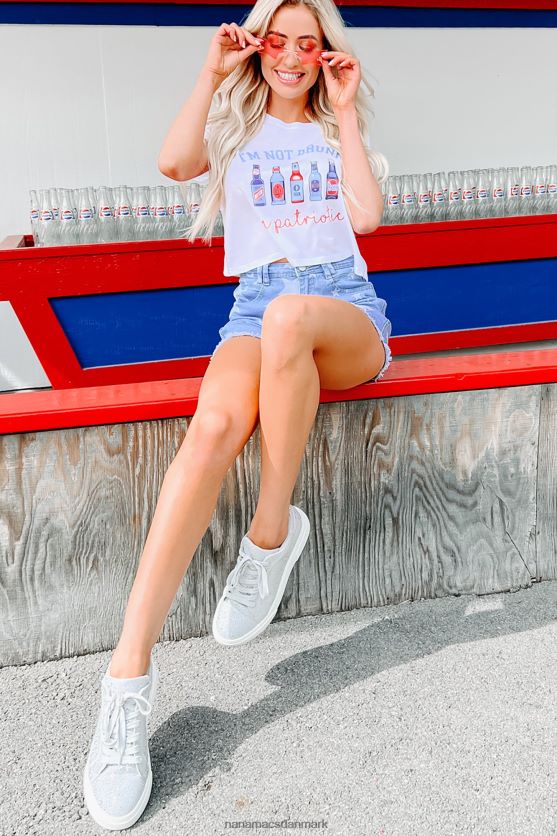 jeg er ikke fuld jeg er patriotisk beskåret grafisk t-shirt NanaMacs XJPBDL1164 hvid