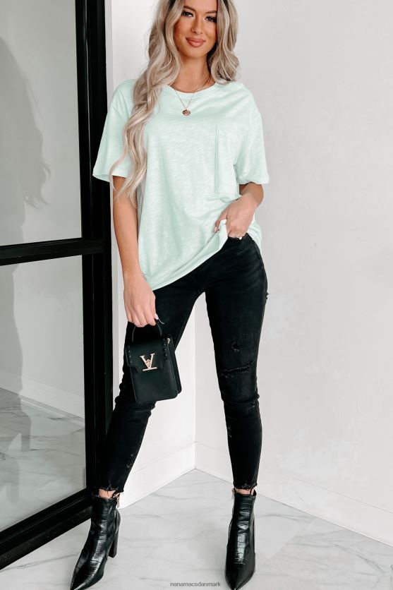 oversized slub strik lomme-t-shirt NanaMacs XJPBDL696 lys mynte