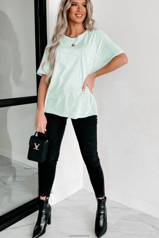 oversized slub strik lomme-t-shirt NanaMacs XJPBDL696 lys mynte