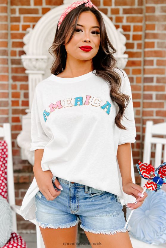 amerikansk cutie oversized patch grafisk top NanaMacs XJPBDL952 hvid