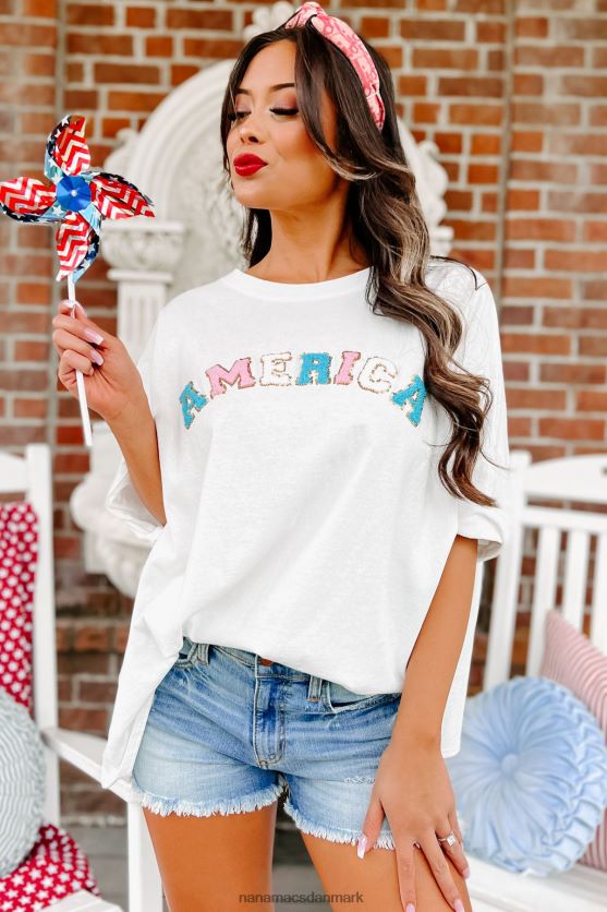 amerikansk cutie oversized patch grafisk top NanaMacs XJPBDL952 hvid