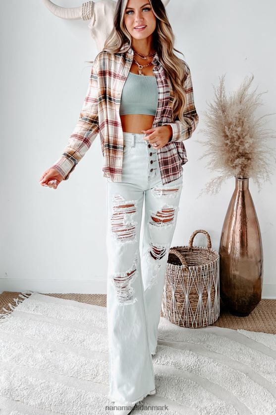 blade falder farveblok plaid button-down skjorte NanaMacs XJPBDL1772 safran