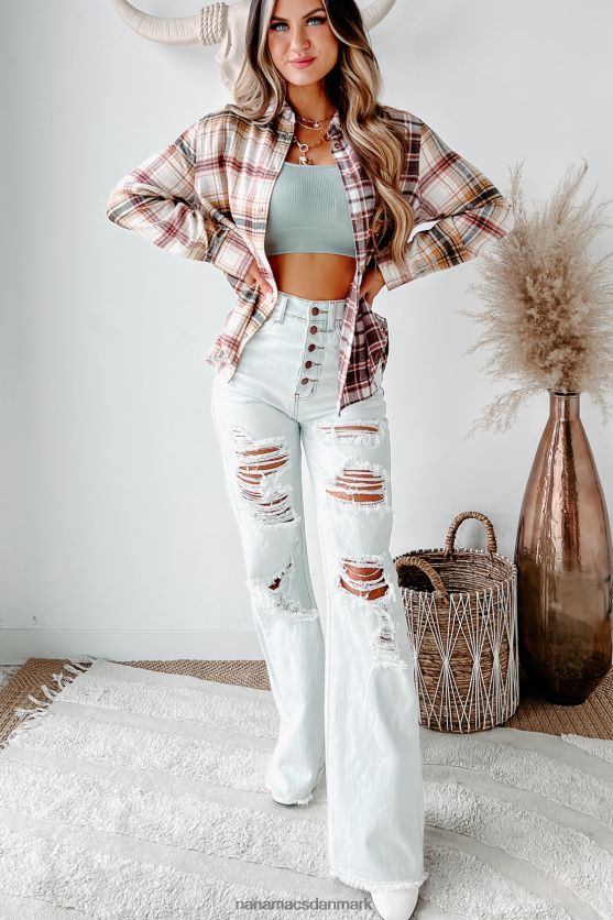 blade falder farveblok plaid button-down skjorte NanaMacs XJPBDL1772 safran