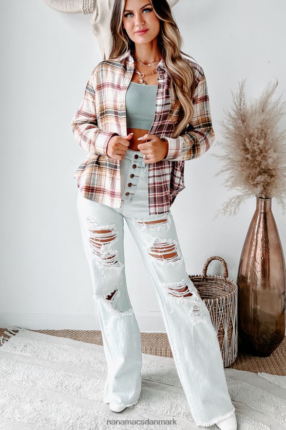 blade falder farveblok plaid button-down skjorte NanaMacs XJPBDL1772 safran