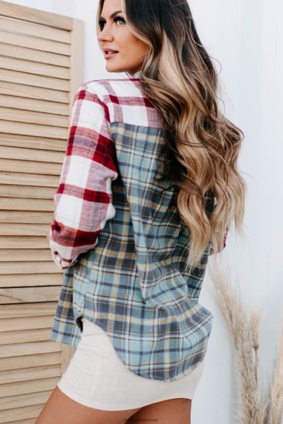 blade falder farveblok plaid button-down skjorte NanaMacs XJPBDL1773 rød