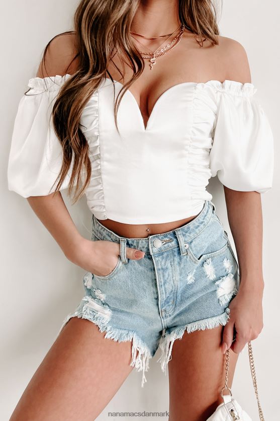 drømmende stor ruched pufærm top NanaMacs XJPBDL866 off white