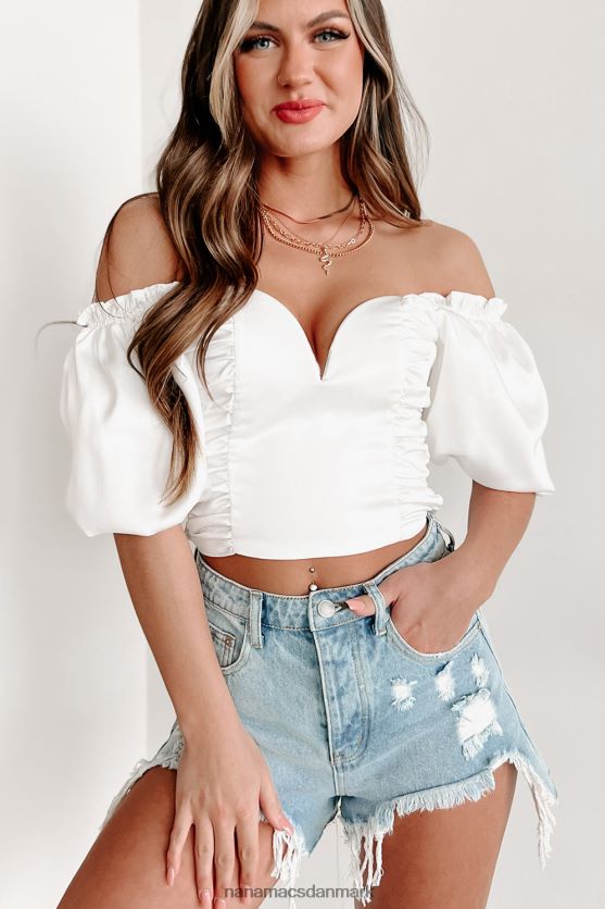 drømmende stor ruched pufærm top NanaMacs XJPBDL866 off white