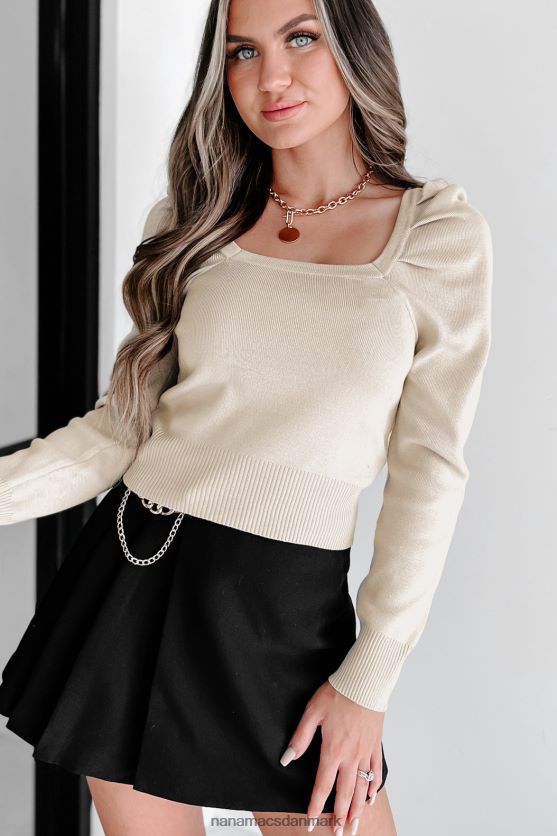 efterårs æstetisk trøjetop med firkantet hals NanaMacs XJPBDL1284 lys taupe