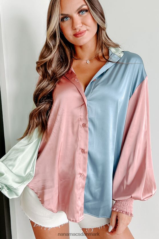 feel alive langærmet top med farveblokknapper foran NanaMacs XJPBDL1706 blå multi