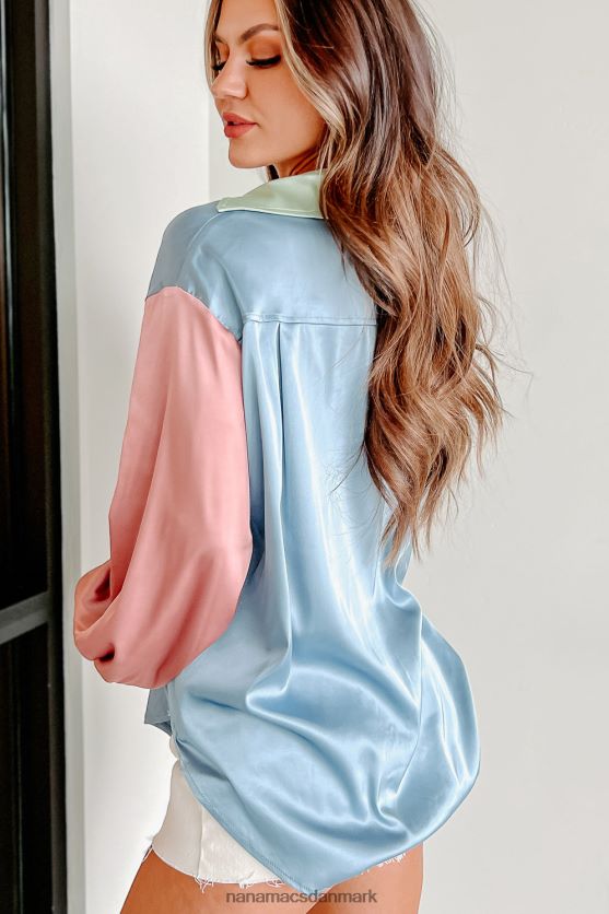 feel alive langærmet top med farveblokknapper foran NanaMacs XJPBDL1706 blå multi