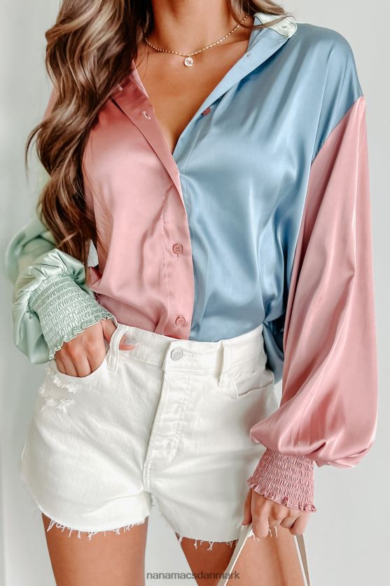 feel alive langærmet top med farveblokknapper foran NanaMacs XJPBDL1706 blå multi