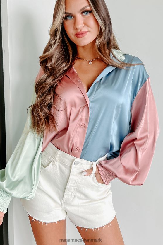 feel alive langærmet top med farveblokknapper foran NanaMacs XJPBDL1706 blå multi