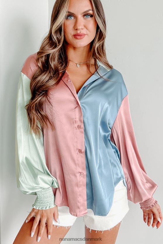 feel alive langærmet top med farveblokknapper foran NanaMacs XJPBDL1706 blå multi