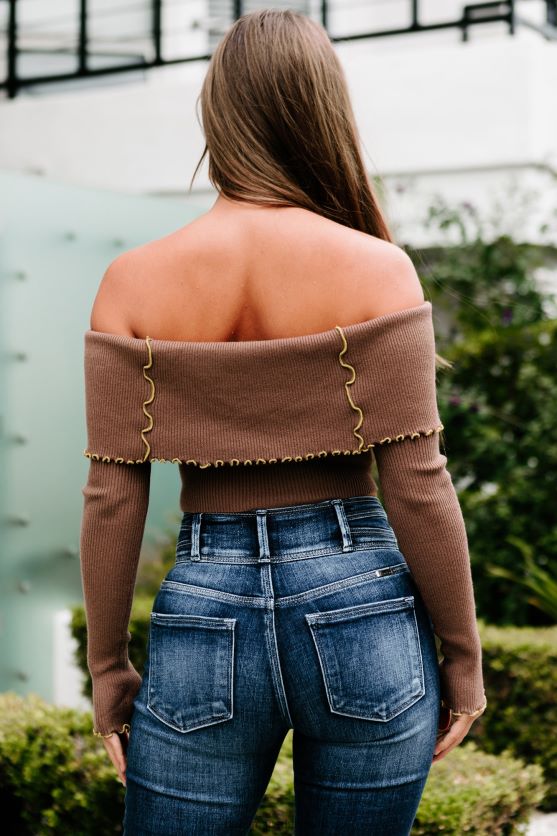 flyt den langs skulderen med langærmet top NanaMacs XJPBDL1787 mørk taupe