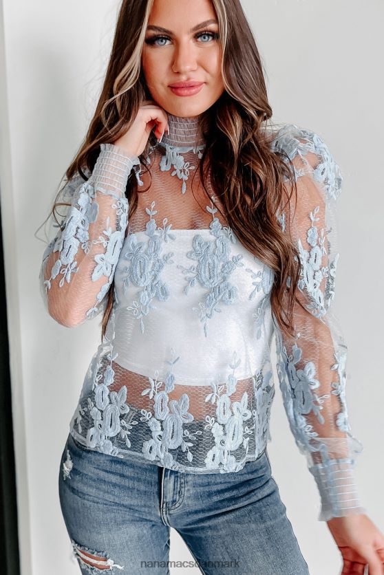 forelsket i din gennemsigtige mesh mock-neck top NanaMacs XJPBDL1232 støvet blå