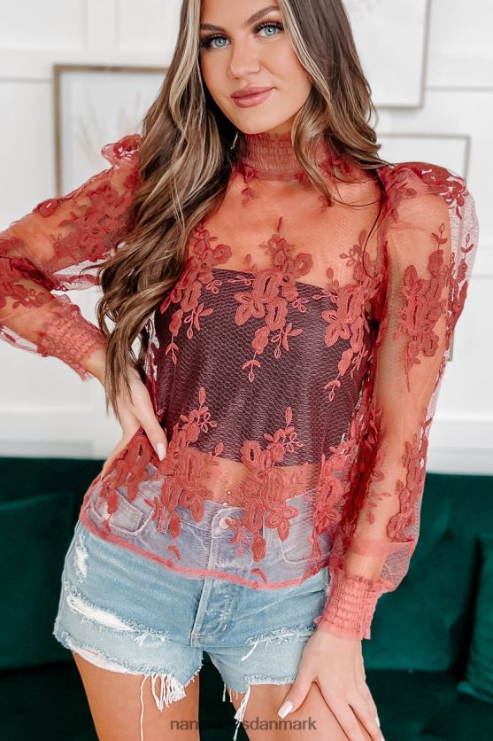 forelsket i din gennemsigtige mesh mock-neck top NanaMacs XJPBDL1757 marsala