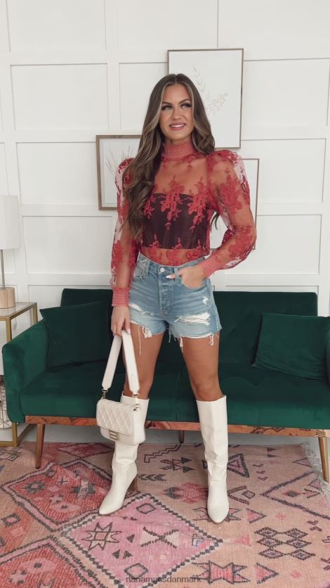 forelsket i din gennemsigtige mesh mock-neck top NanaMacs XJPBDL1757 marsala