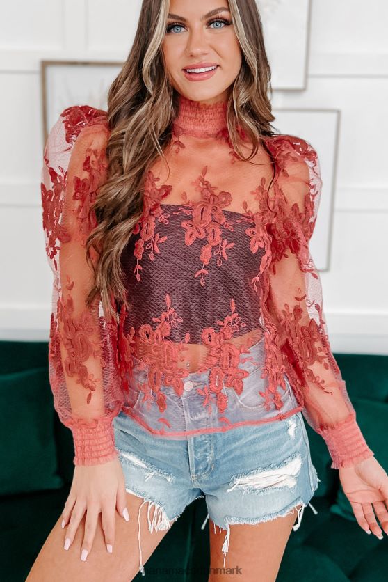 forelsket i din gennemsigtige mesh mock-neck top NanaMacs XJPBDL1757 marsala