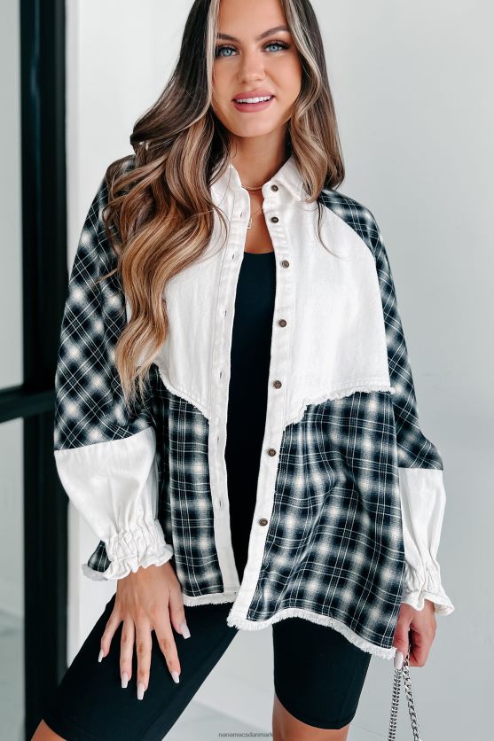 forløsende funktion blander medier langærmet top NanaMacs XJPBDL1761 creme/sort