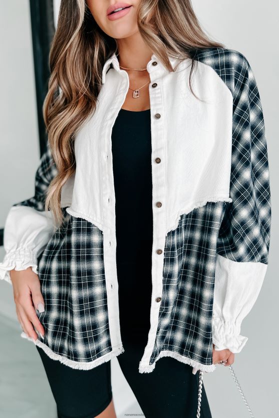 forløsende funktion blander medier langærmet top NanaMacs XJPBDL1761 creme/sort