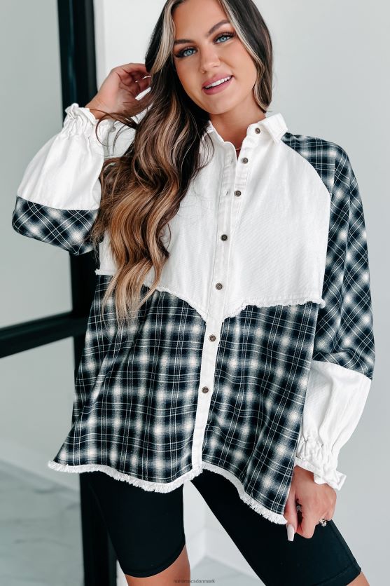 forløsende funktion blander medier langærmet top NanaMacs XJPBDL1761 creme/sort