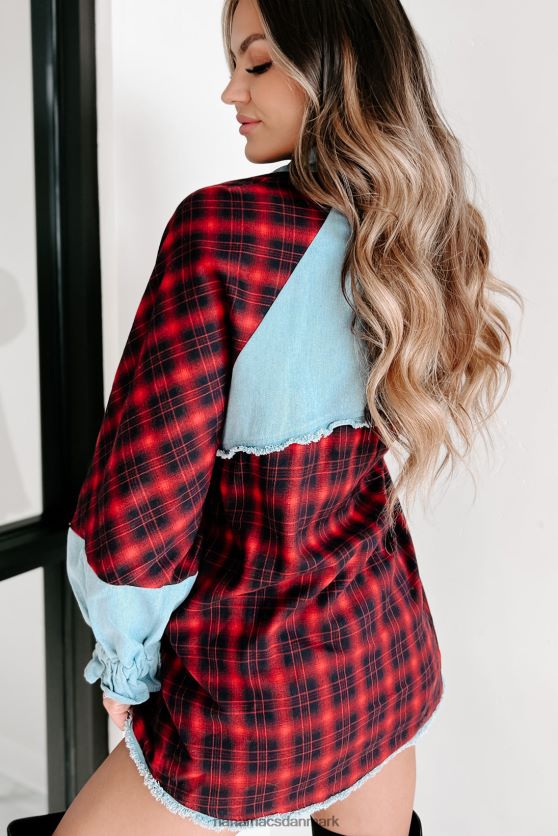 forløsende funktion blander medier langærmet top NanaMacs XJPBDL1762 rød/denim