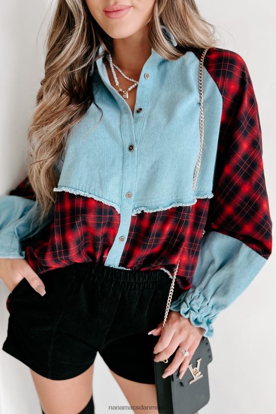 forløsende funktion blander medier langærmet top NanaMacs XJPBDL1762 rød/denim