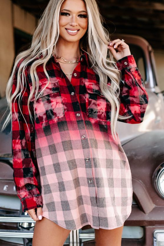 fri dig selv bleget plaid flannel top NanaMacs XJPBDL1780 rød/sort