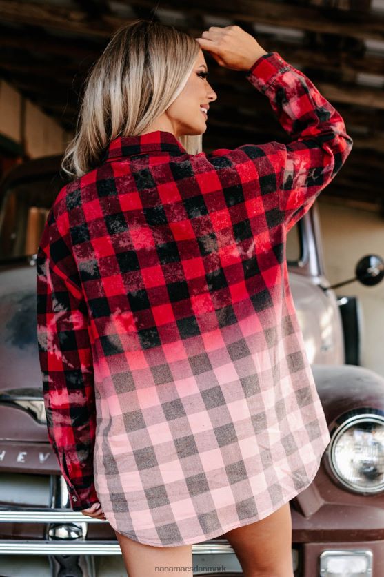 fri dig selv bleget plaid flannel top NanaMacs XJPBDL1780 rød/sort