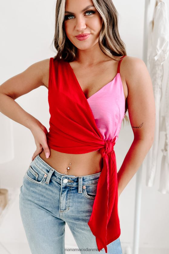 frodigt blomstrende tofarvet wrap top NanaMacs XJPBDL813 lyserød/rød