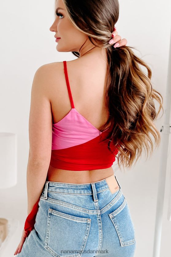 frodigt blomstrende tofarvet wrap top NanaMacs XJPBDL813 lyserød/rød