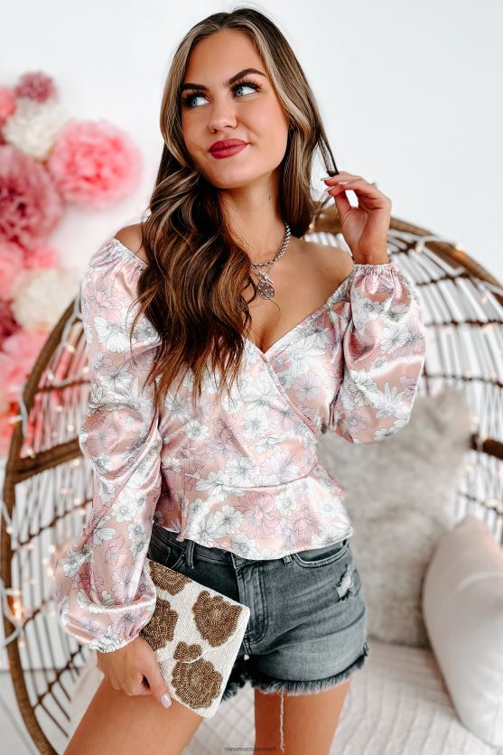 gør din skæbne blomstret langærmet top NanaMacs XJPBDL1782 støvet fersken