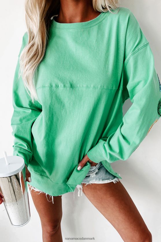 good vibes only oversized langærmet pailletter grafisk top NanaMacs XJPBDL771 mynte