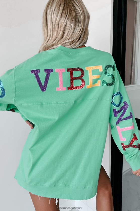 good vibes only oversized langærmet pailletter grafisk top NanaMacs XJPBDL771 mynte