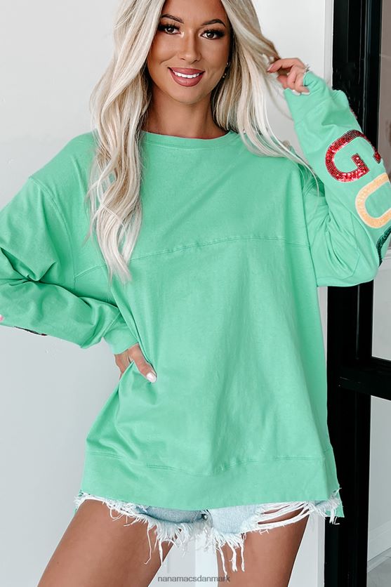 good vibes only oversized langærmet pailletter grafisk top NanaMacs XJPBDL771 mynte