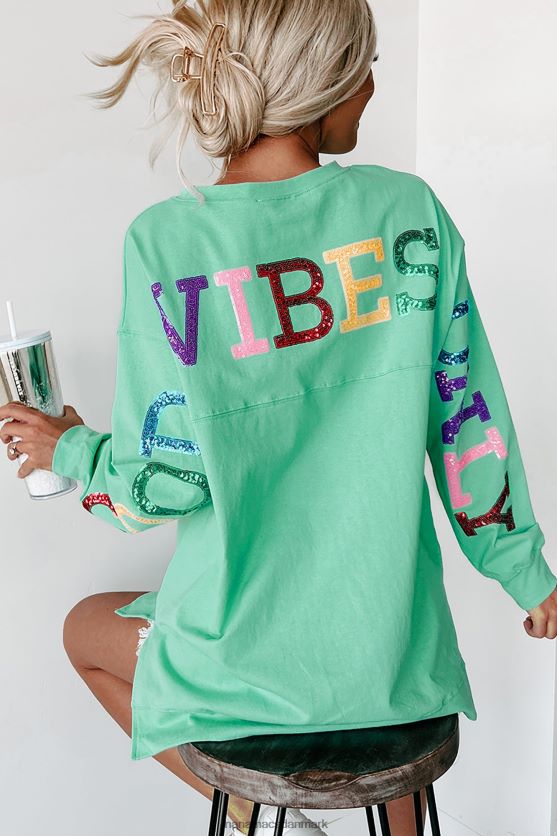 good vibes only oversized langærmet pailletter grafisk top NanaMacs XJPBDL771 mynte