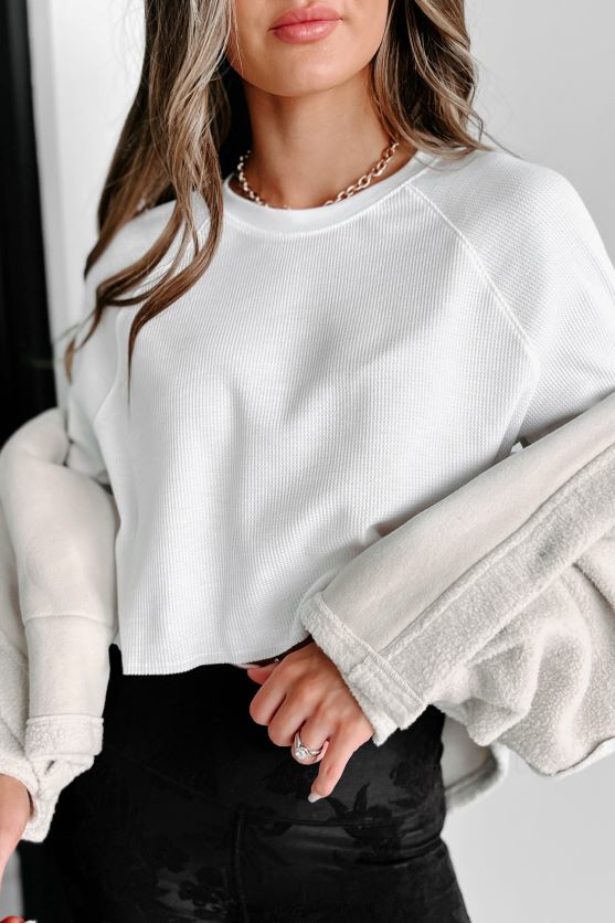 ikke så almindelig vaffelstrik langærmet top NanaMacs XJPBDL1286 off white