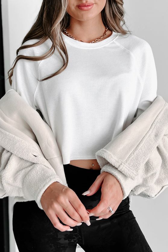 ikke så almindelig vaffelstrik langærmet top NanaMacs XJPBDL1286 off white