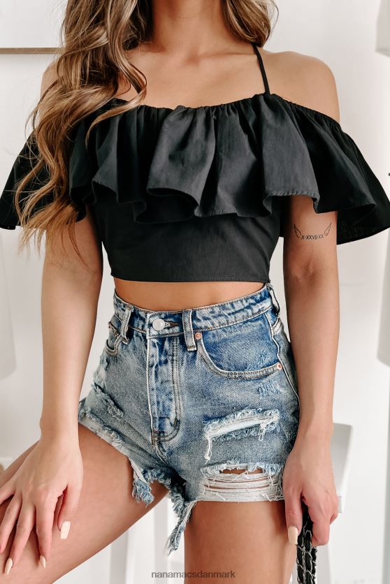 øjne på præmien kold skulder top NanaMacs XJPBDL827 sort