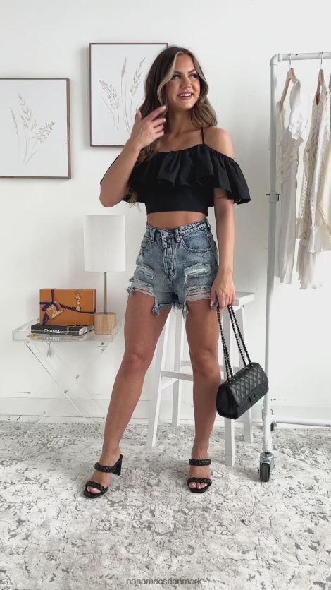 øjne på præmien kold skulder top NanaMacs XJPBDL827 sort