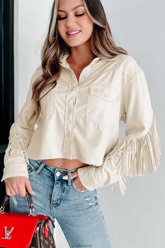 kicking up dust knap front frynser langærmet top NanaMacs XJPBDL1760 fløde