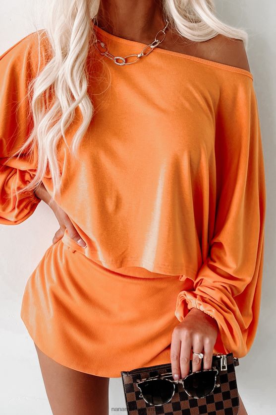 long lost love høj-lav dolman ærmet top NanaMacs XJPBDL590 orange
